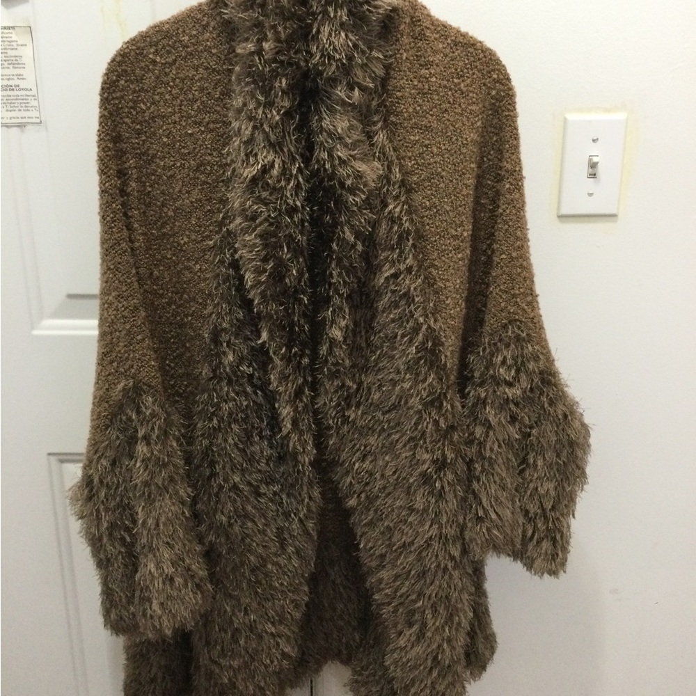 Faux Fur Trimmed Cape Brown